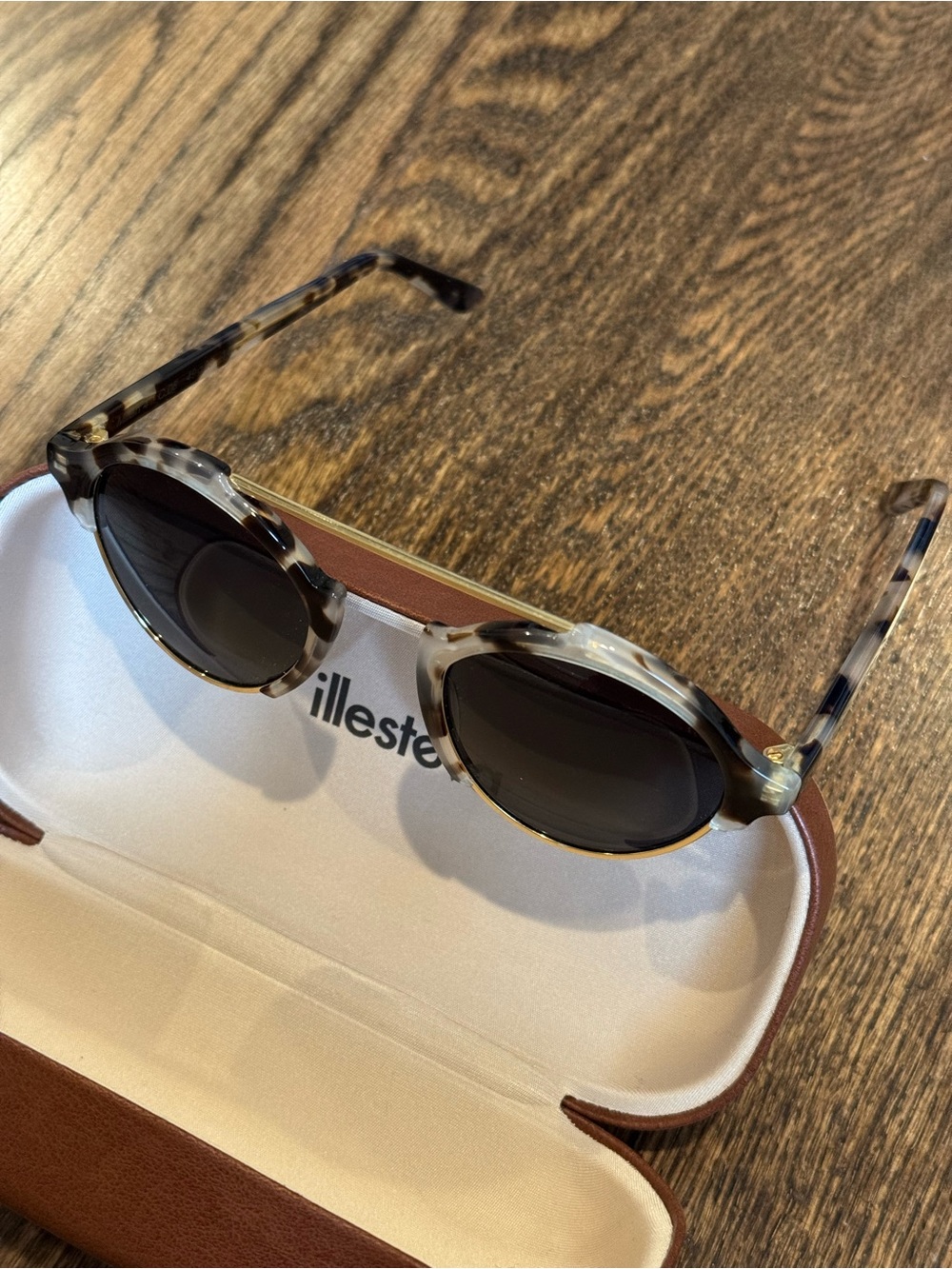 Illesteva Tortoiseshell Round Sunglasses with Black Lenses